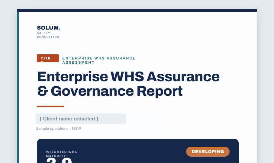Enterprise WHS Assurance Report sample report cover