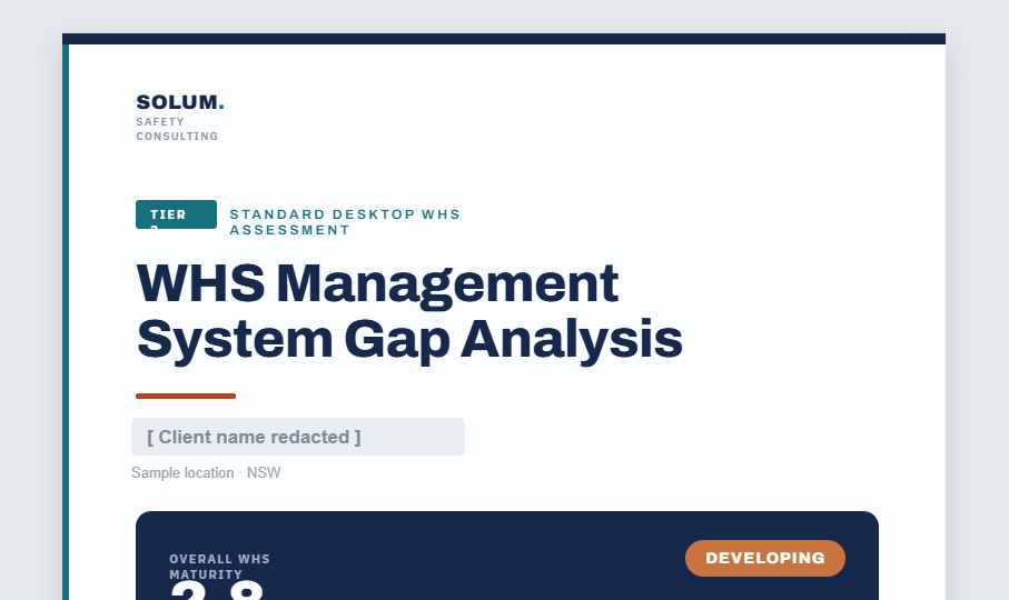 WHS Management System Gap Analysis sample report cover