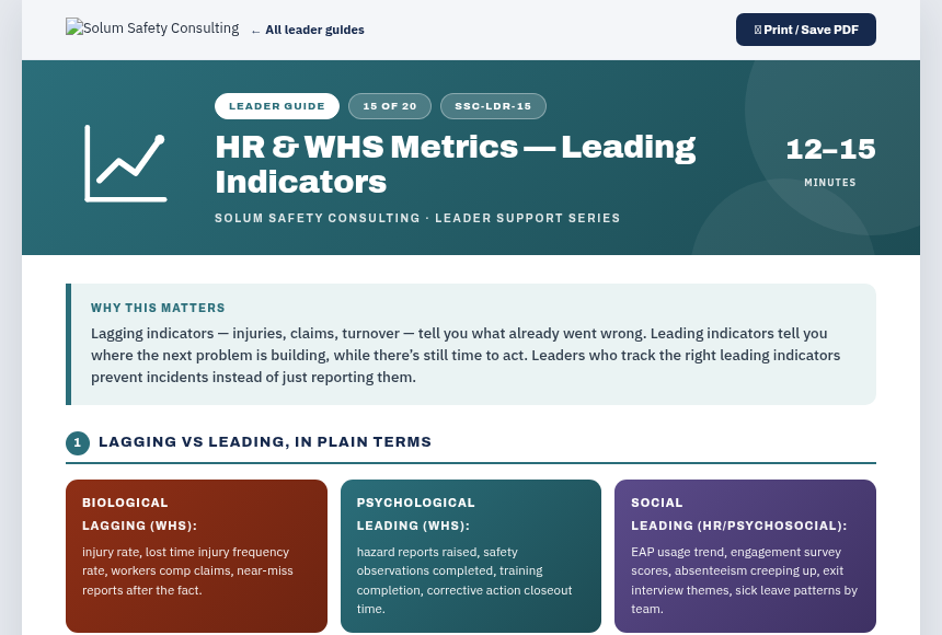 Preview of the HR & WHS Leading Indicators digital form