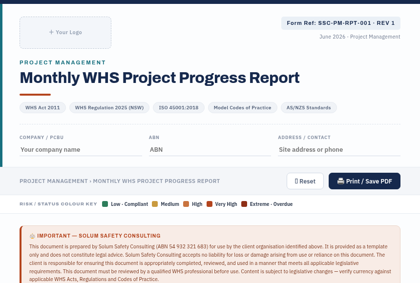 Preview of the Monthly WHS Project Progress Report digital form
