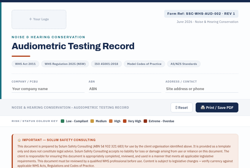 Preview of the Audiometric Testing Record digital form