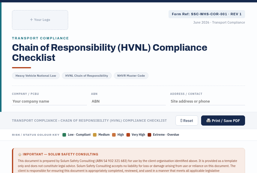 Preview of the Chain of Responsibility Checklist digital form