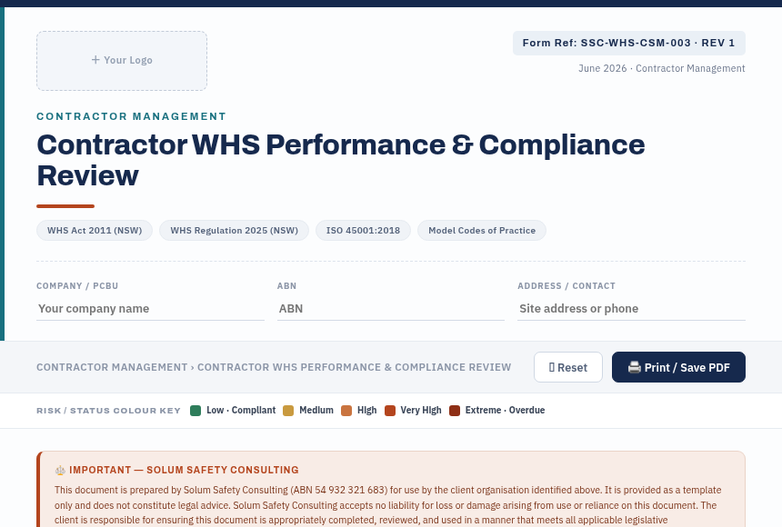 Preview of the Contractor Performance Review digital form