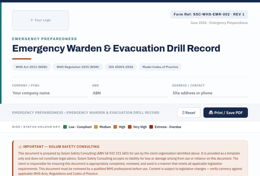 Preview of the Emergency Warden Drill Record digital form