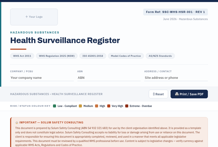 Preview of the Health Surveillance Register digital form
