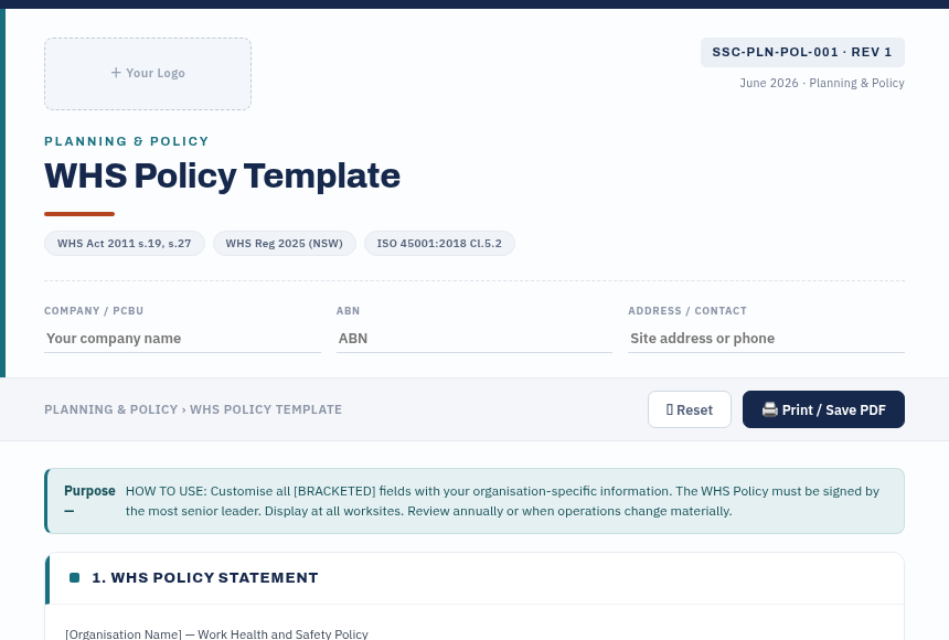 Preview of the WHSMS Implementation Plan digital form
