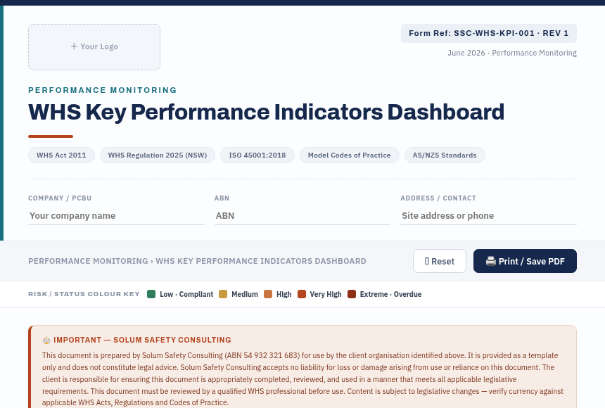 Preview of the WHS Key Performance Indicators Dashboard digital form