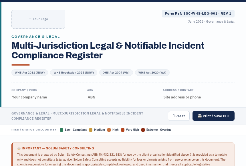 Preview of the Multi-Jurisdiction Legal Compliance Register digital form