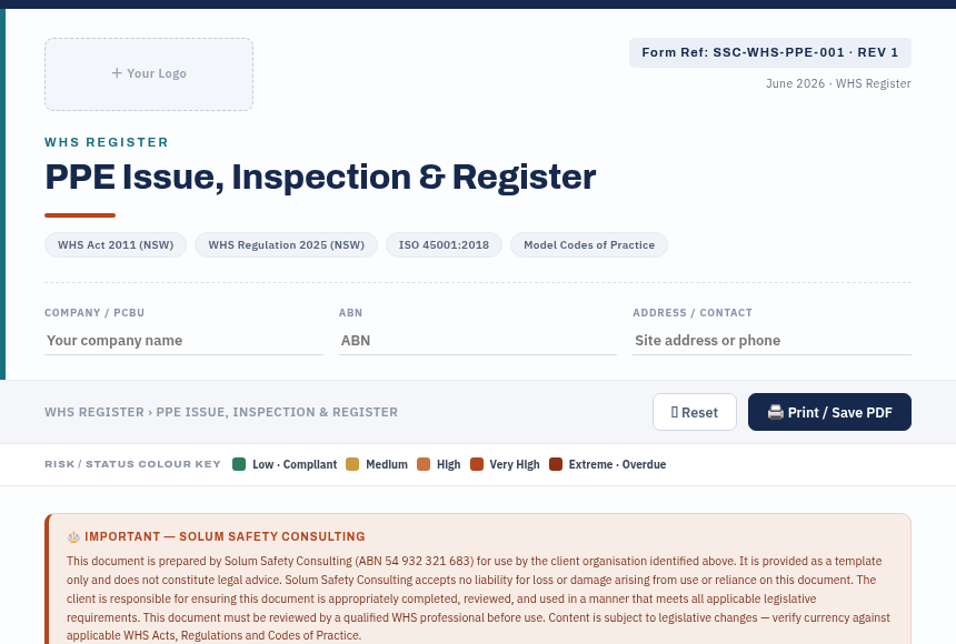 Preview of the PPE Register digital form