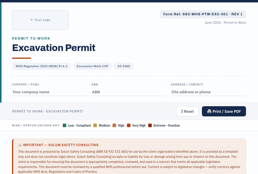Preview of the Excavation Permit digital form