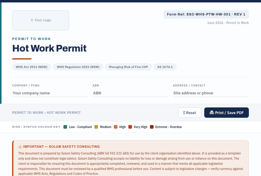 Preview of the Hot Work Permit digital form