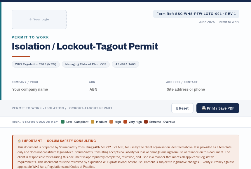 Preview of the Isolation LOTO Permit digital form