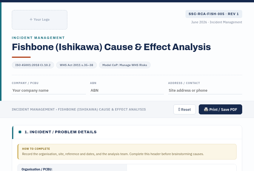 Preview of the Fishbone Ishikawa Analysis digital form