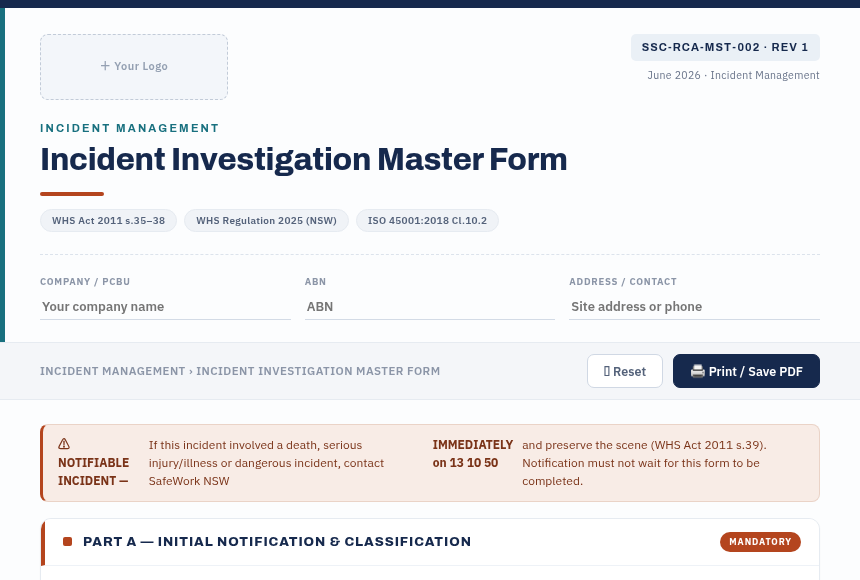 Preview of the Incident Investigation Form digital form
