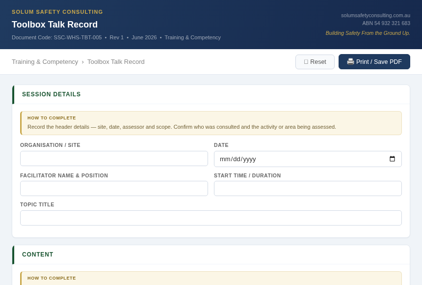 Preview of the Toolbox Talk Record digital form