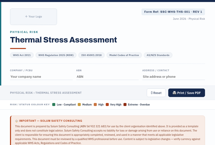 Preview of the Thermal Stress Assessment digital form