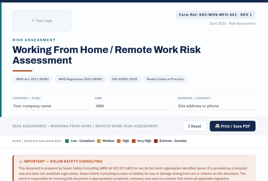Preview of the WFH Remote Work RA digital form